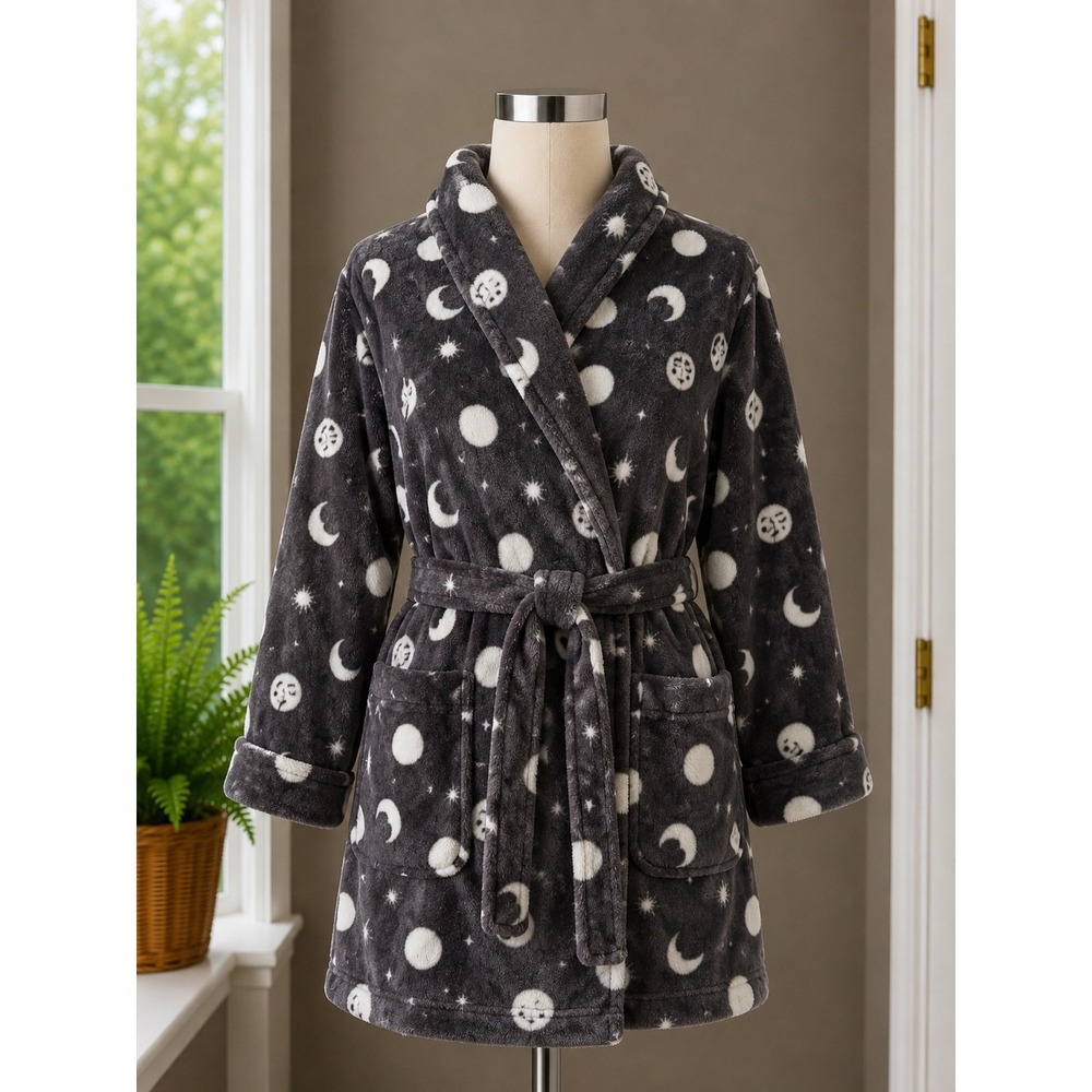 Sonoma Goods For Life Women Celestial Faux Fur Robe Gray Moon Star XL RN73277
